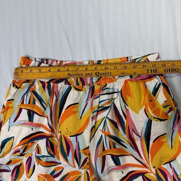 C&C California Womens L 100% Linen Wide Leg Capri Pants Tropical Floral - Picture 6 of 9